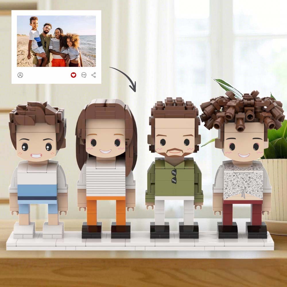 Cute Face Full Body Customizable 4 People Custom Brick Figures Universal Interlocking Plastic Toy - auphotoblanket