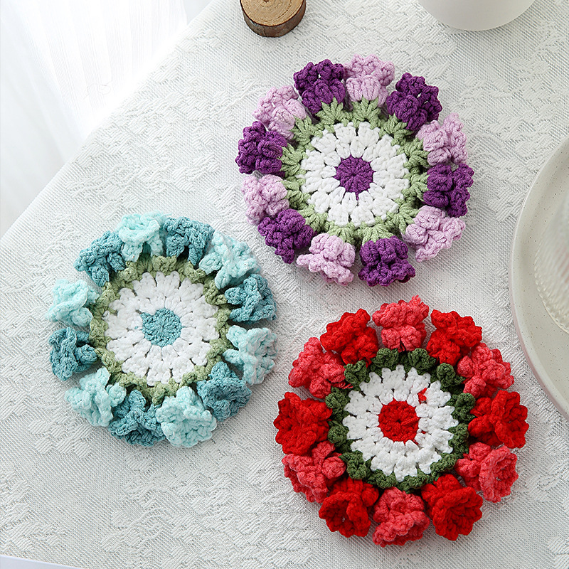 Handmade Crochet Lily of the Valley Coaster Set with Transformable Floral Design Eco-Friendly Home Decor Unique Gift for Mom - auphotoblanket