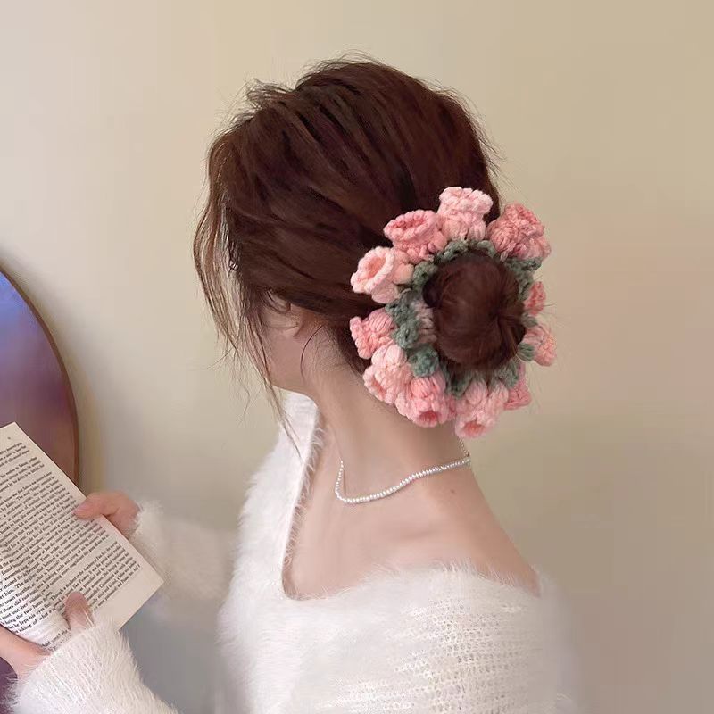 Mother's Day Gifts Hand-Woven Lily Of The Valley Wool Large Intestine Hair Ring High Elastic Ponytail Hair Ring - auphotoblanket