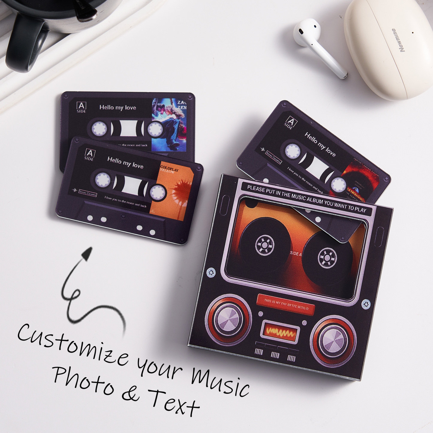 Custom Music Mixtape Fridge Magnet with Preview | Auto-Play 1/3/6/9 Songs Cassette Style Photo Magnet with Changeable Tape & Song | No App Needed Romantic Gift for Couples & Anniversary - auphotoblanket