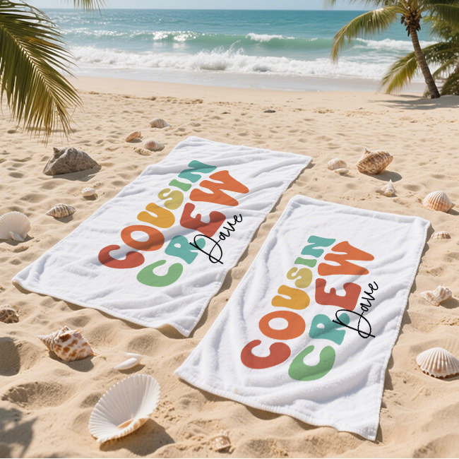 Personalized Name Cousin Crew Beach Towel, Perfect for Family Outings