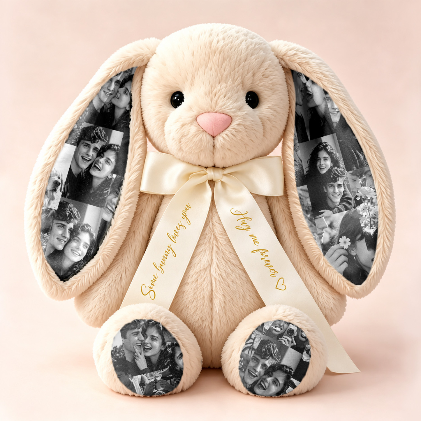 Custom Photo Bunny Plush – Personalized Hidden Ear Picture Bunny Gift for Couples Anniversary Father's Day Gifts - auphotoblanket