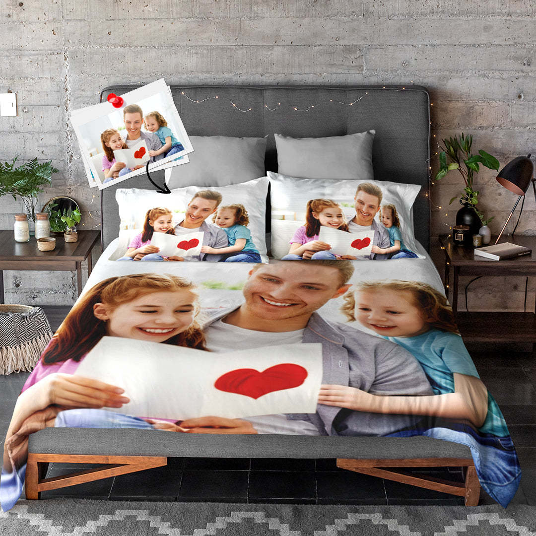 Gifts for Dad Custom Three-Piece Personalized Photo Duvet Cover Custom Photo Cover Bedding Sheets Personalized Photo Quilt Cover & Pillowcases