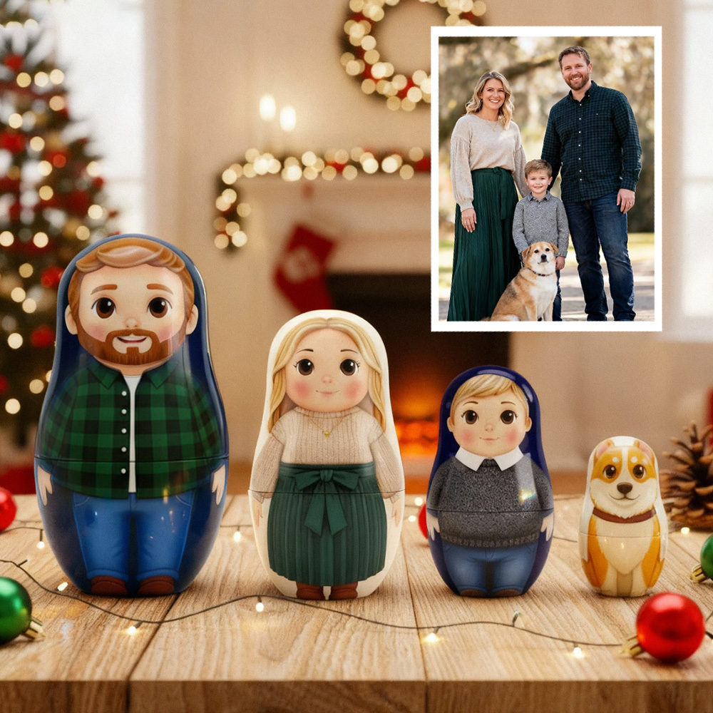 Personalized Portrait Nesting Doll Custom Photo Family Portrait Cartoon Style Gift Photo Christmas Gift - auphotoblanket
