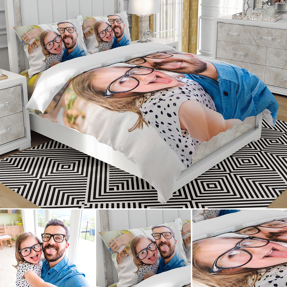 Custom Bedding Set With Photo Personalized Three-Piece Photo Duvet Cover Photo Quilt Cover & Pillowcases