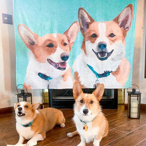 Custom Dog Blankets Personalised Pet Photo Blankets Painted Art Portrait Fleece Blanket