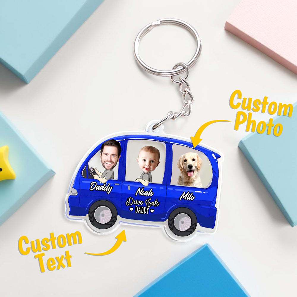 Christmas Gifts for Father Drive Safe Daddy Keyring Personalised Face Acrylic Keychain Dad Birthday Gift