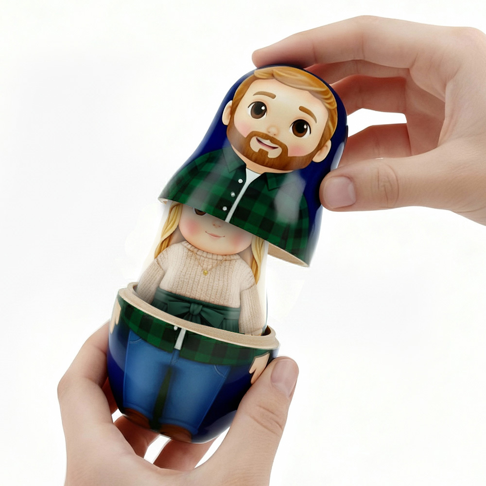 Personalized Portrait Nesting Doll Custom Photo Family Portrait Cartoon Style Gift Photo Christmas Gift - auphotoblanket