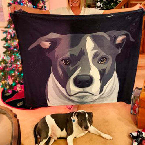 Custom Dog Blankets Personalised Pet Photo Blankets Painted Art Portrait Fleece Blanket