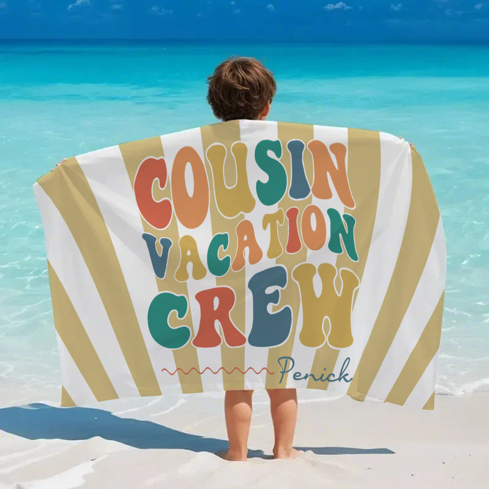 Personalized Cousin Beach Towel, Kids Custom Name Pool Towel, Cousin Vacation Crew Gift, Cousin Family Reunion Gift - auphotoblanket