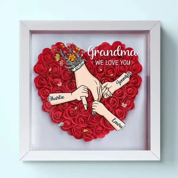 Family Love Blooms Forever - Personalised Mom & Grandma Flower Shadow Box with Names - auphotoblanket