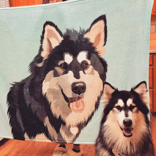 Custom Dog Blankets Personalised Pet Photo Blankets Painted Art Portrait Fleece Blanket