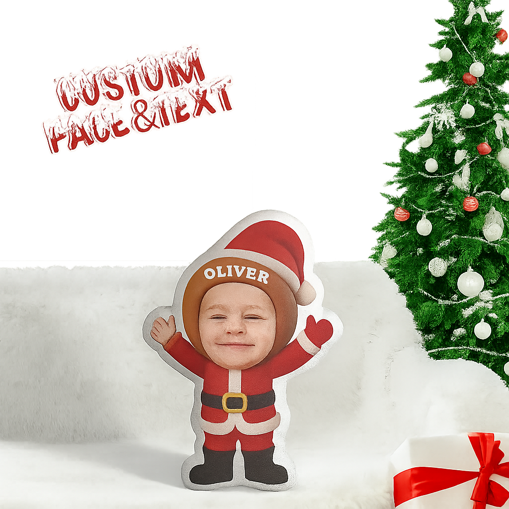 Custom Face Baby Christmas Pillow Personalized Christmas Character Pillow with Name Plush Cushion Xmas Gift for Children & Home Decor - auphotoblanket