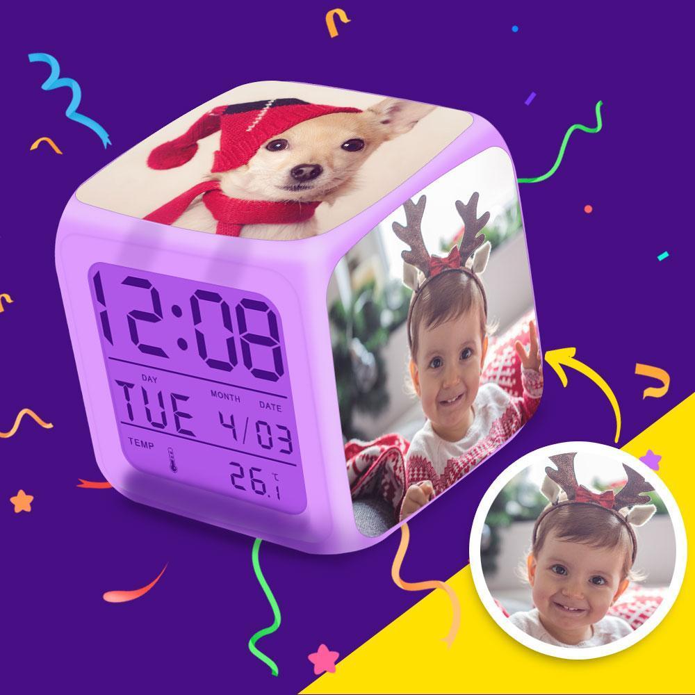 Xmas Gift Personalised Multiphoto Alarm Clock Home Decoration Multiphoto Colorful Lights