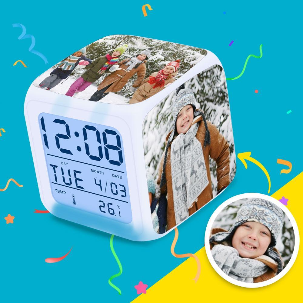 Christmas Gift Personalised Photo Alarm Clock Home Decoration Multiphoto Colorful Lights Four Pictures