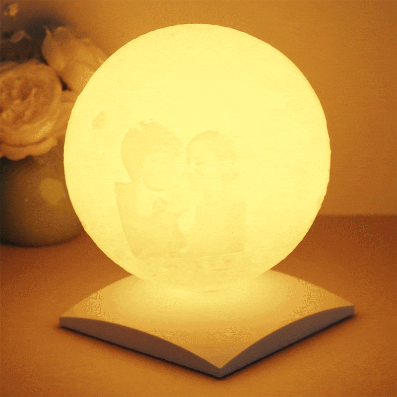 Custom 3D Printing Photo Moon Lamp With Rotating Base - Touch Two Colors(10cm-15cm) - auphotoblanket