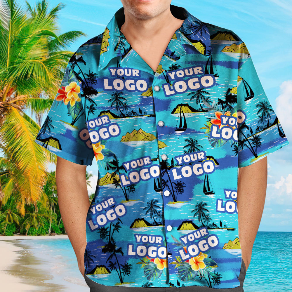 Custom Logo Hawaiian Shirts Mountains Personalized Aloha Beach Shirt For Men - auphotoblanket