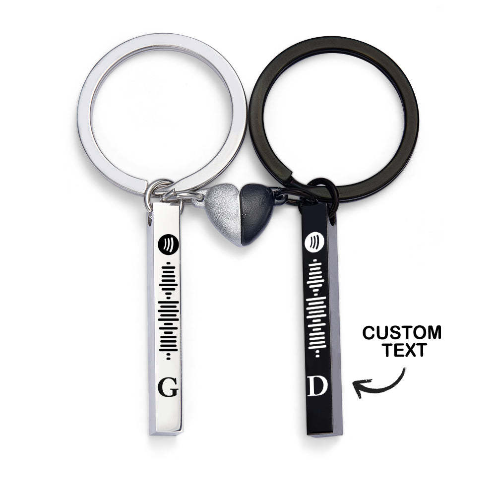 Set Magnet Heart Cute Custom Initial Keychain Spotify Music Keychain for Couple - auphotoblanket