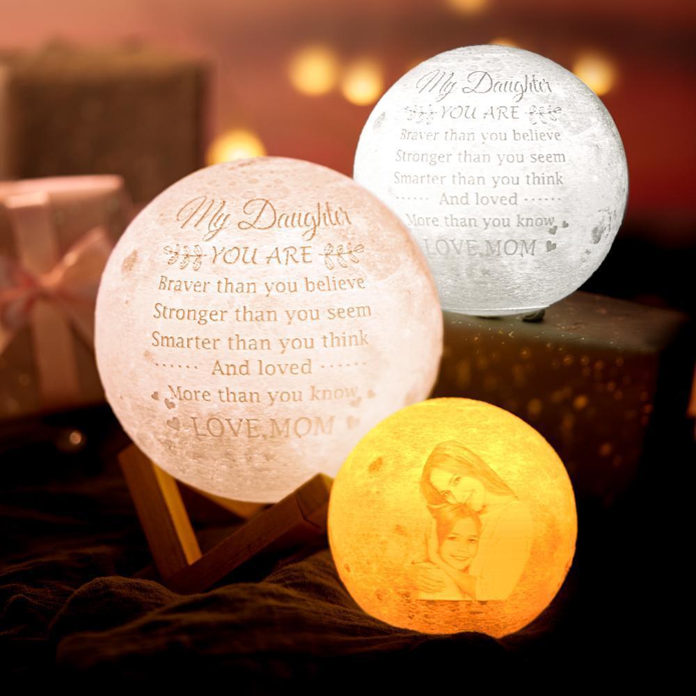 Custom Creative 3D Print and Engraved Mother and Baby Photo Moon Lamp - Touch Two Colors - auphotoblanket