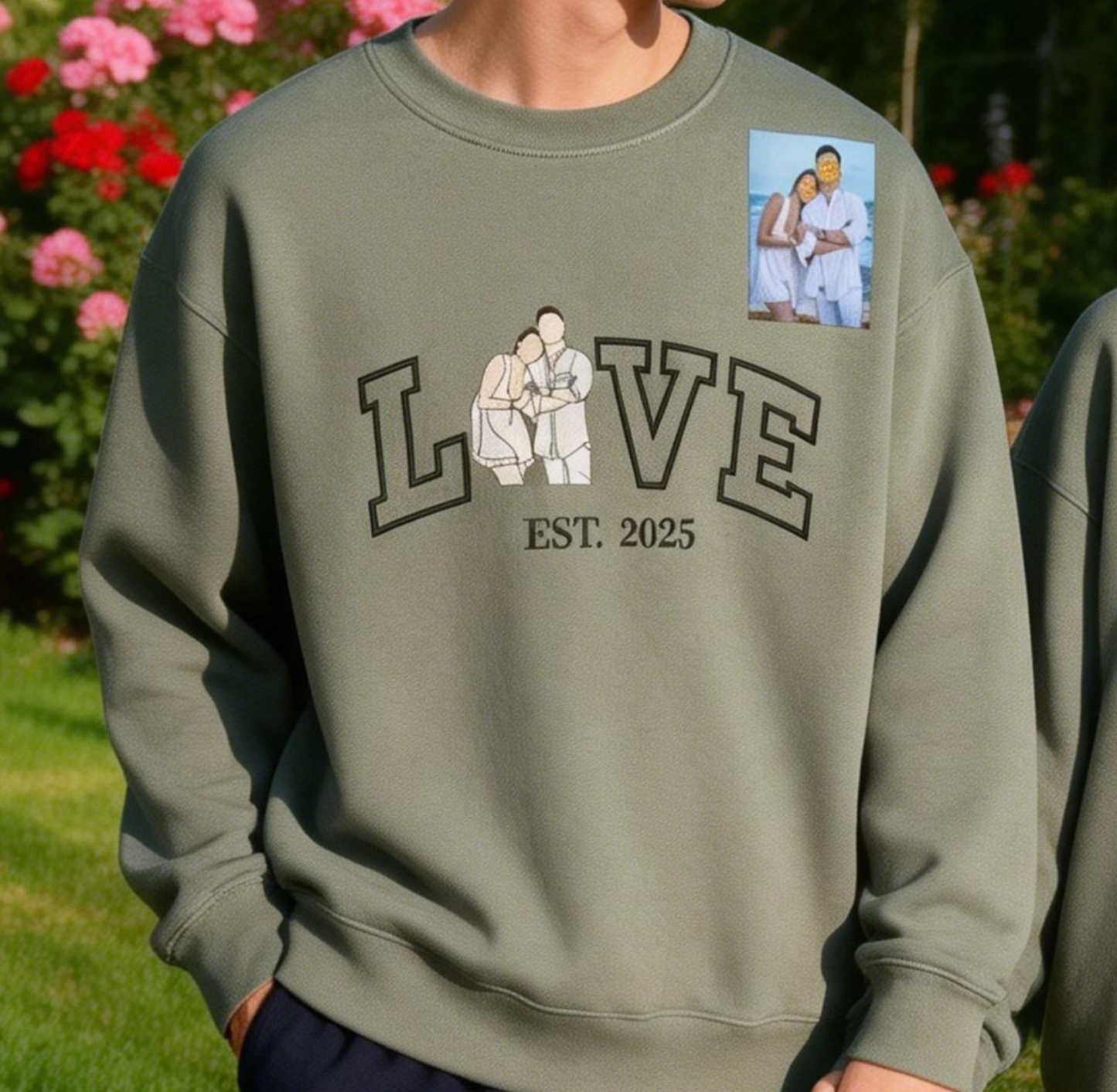 Personalized Embroidered Photo Couple LOVE Est Year Sweatshirt/Hoodie - auphotoblanket