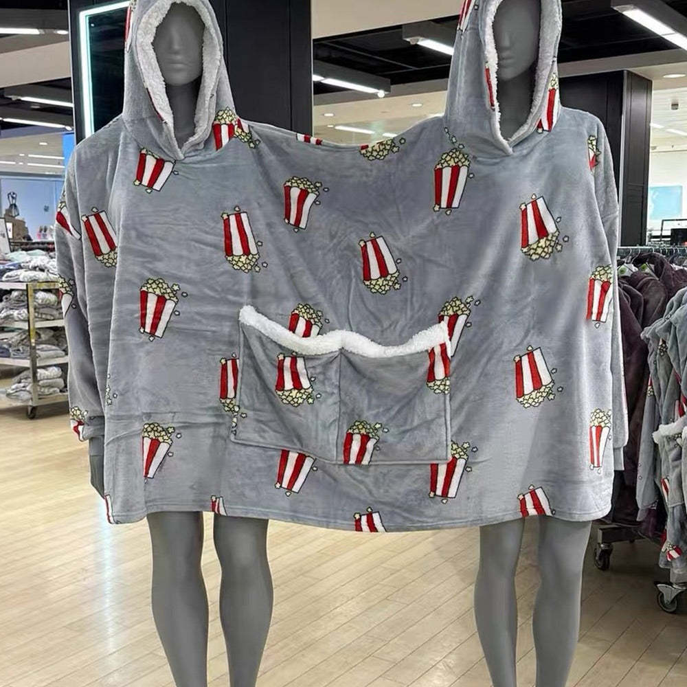 Popcorn Couple Jumpsuit Pajamas Warm And Intimate One-Piece Loungewear Blanket Funny Valentine's Day Gift - auphotoblanket