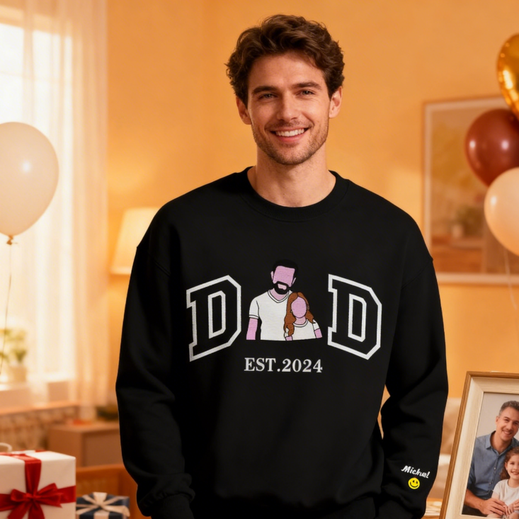 Personalized Sweatshirt with Embroidered Portrait for Dad – Father's Day Gift – Custom Gift with Embroidered Family Photo - auphotoblanket