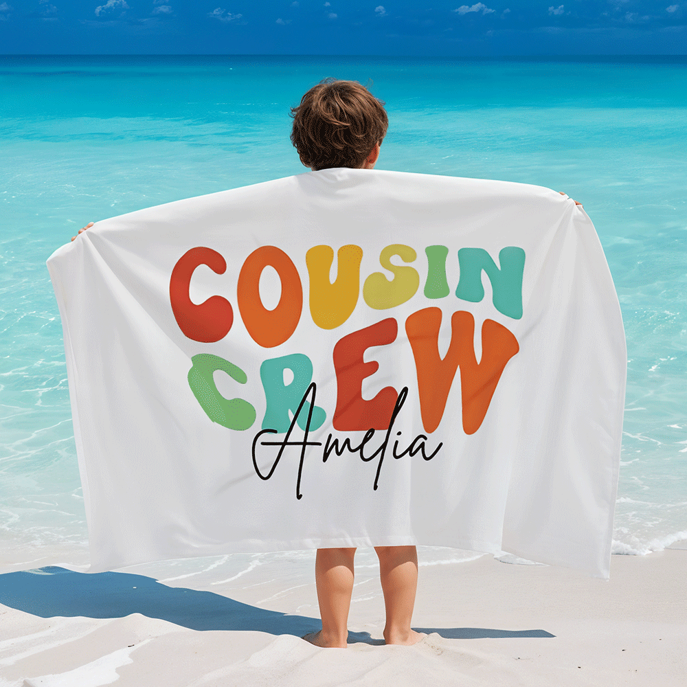 Personalized Name Cousin Crew Beach Towel, Perfect for Family Outings