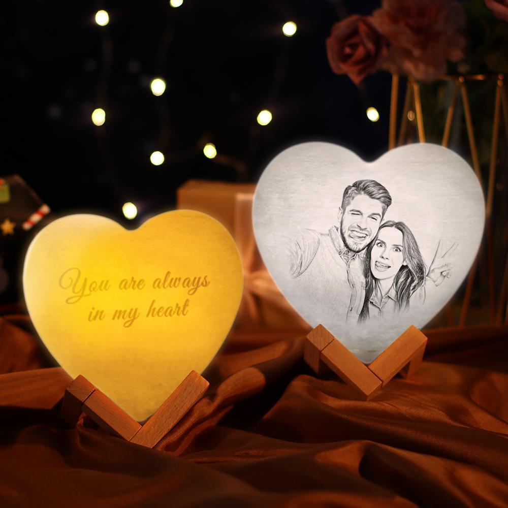Valentine's Day Gifts Custom Photo Heart Lamp Personalized Night Light 3D Printed (10-15cm) for Wife - auphotoblanket