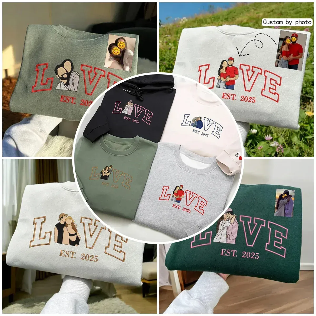 Personalized Embroidered Photo Couple LOVE Est Year Sweatshirt/Hoodie - auphotoblanket