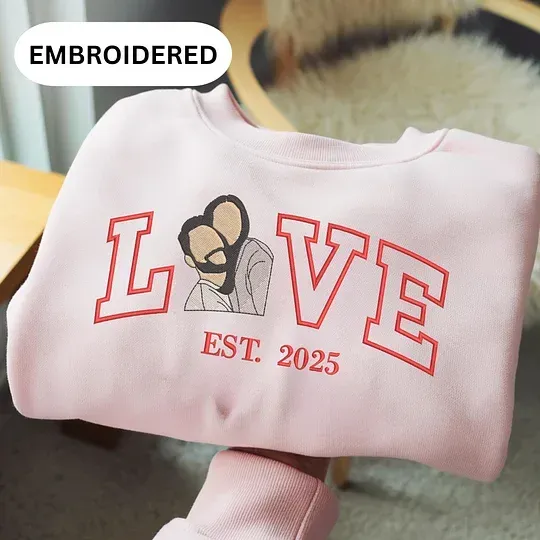 Personalized Embroidered Photo Couple LOVE Est Year Sweatshirt/Hoodie - auphotoblanket
