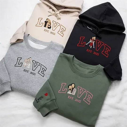 Personalized Embroidered Photo Couple LOVE Est Year Sweatshirt/Hoodie - auphotoblanket