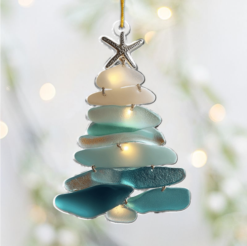 Family Sea Glass Christmas Tree - Personalized Family Ornament
