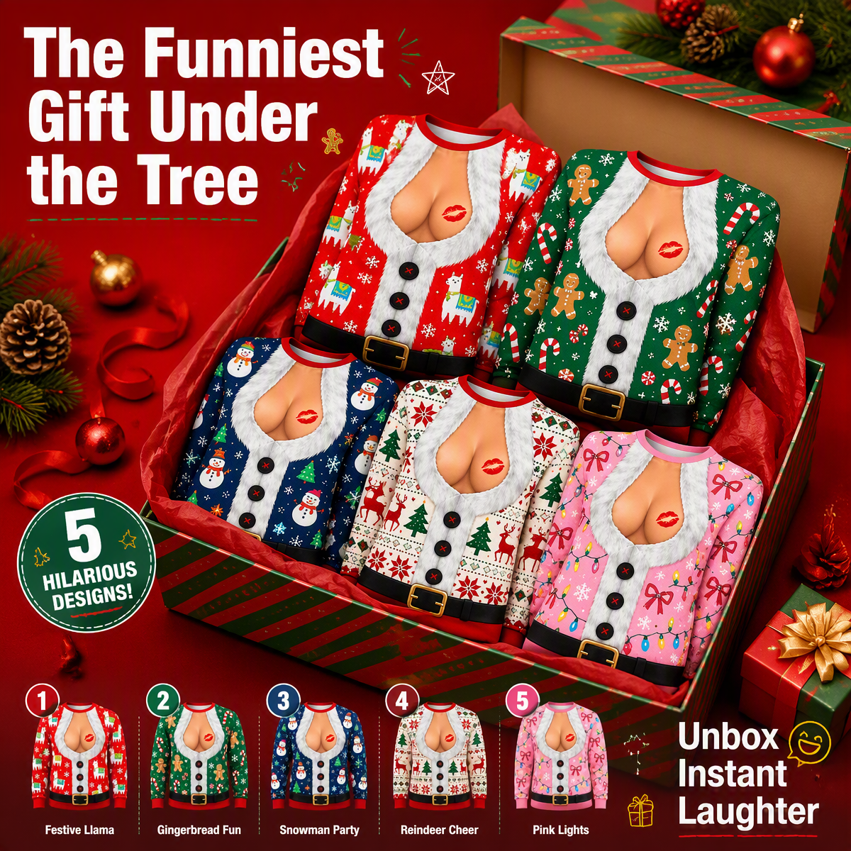 Funny Lip Print Christmas Sweater – Festive Ugly Christmas Sweater for Men & Women - auphotoblanket