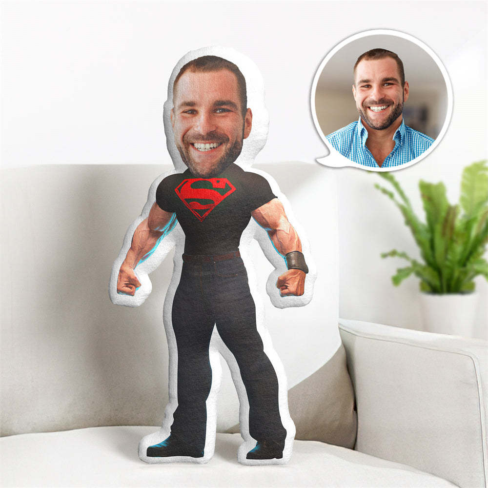 Gifts for Dad Cusotm Face Pillow Photo Superhero Doll Personalzied Tough Guy MiniMe Pillow Gifts for Him - auphotoblanket