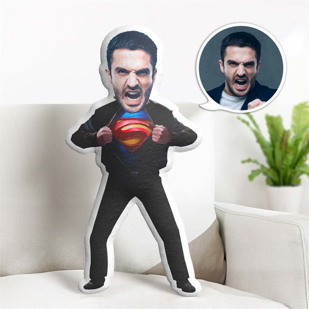 Gifts for Dad Cusotm Face Pillow Photo Superhero Doll Personalzied Superman in Life MiniMe Pillow Gifts for Him - auphotoblanket