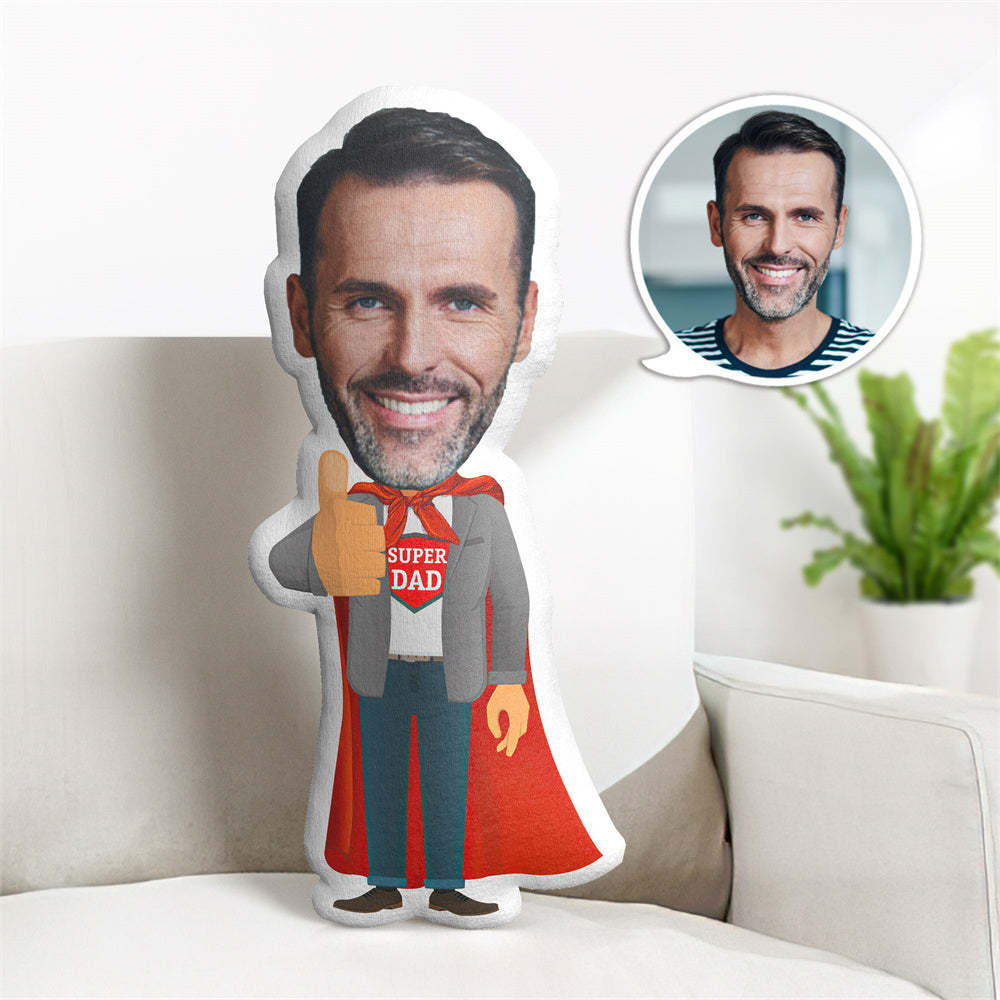 Gifts for Dad Personalzied Super Dad MiniMe Pillow Cusotm Face Pillow Photo Superhero Doll Gifts for Him - auphotoblanket