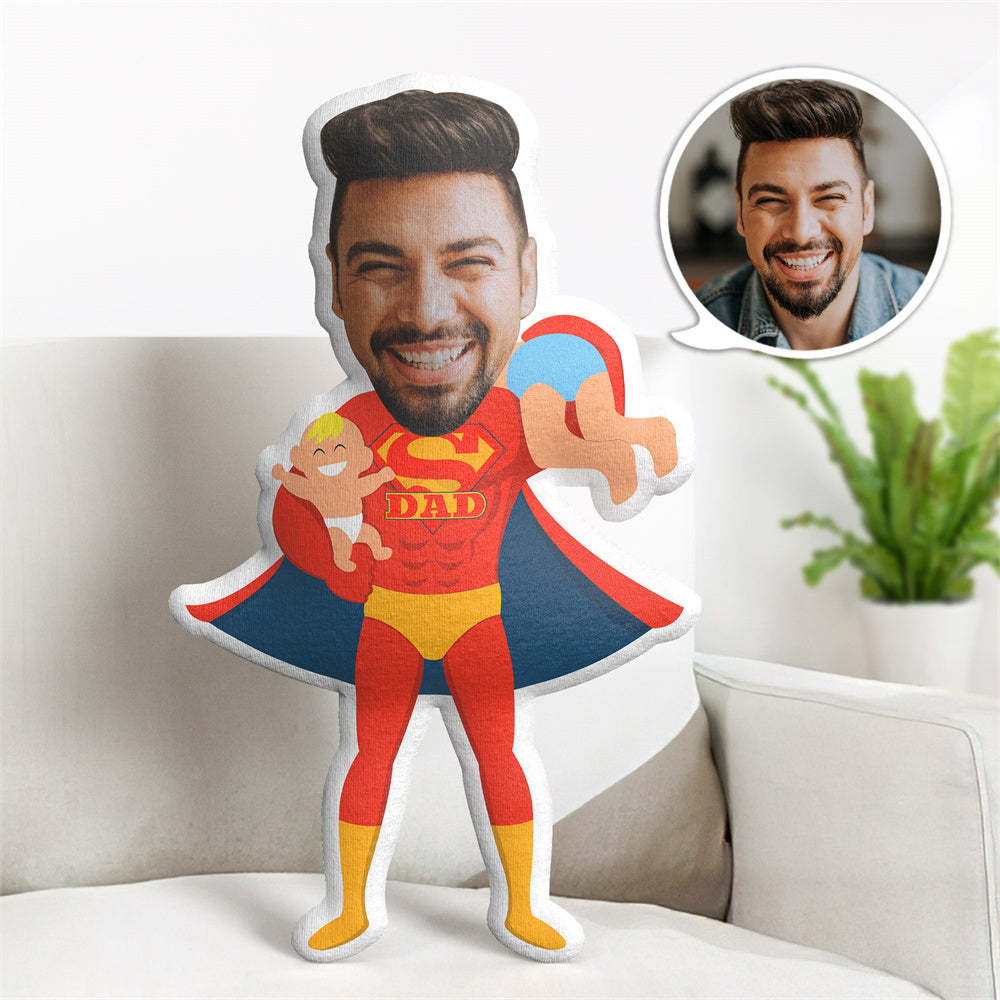Father's Day Gifts Cusotm Face Pillow Photo Superhero Doll Personalzied Super Dad MiniMe Pillow Gifts for Him - auphotoblanket