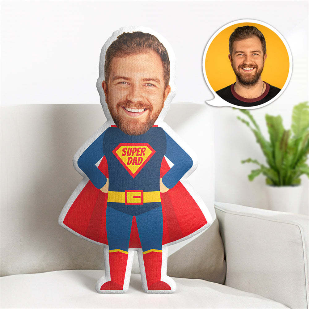 Gifts for Dad Cusotm Face Pillow Photo Superhero Doll Personalzied Super Dad MiniMe Pillow Gifts for Him - auphotoblanket