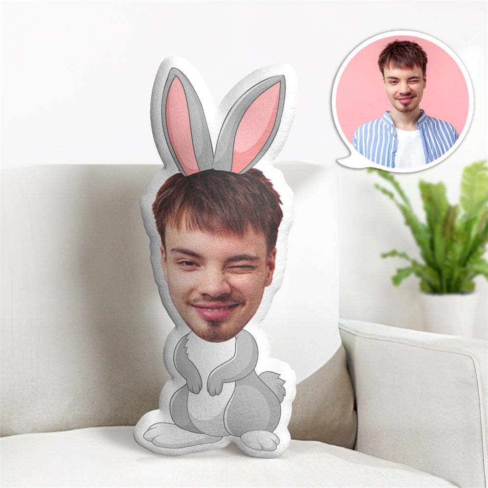 Cusotm Face Pillow Photo Animal Doll Personalzied Rabbit MiniMe Pillow Gifts for Him - auphotoblanket