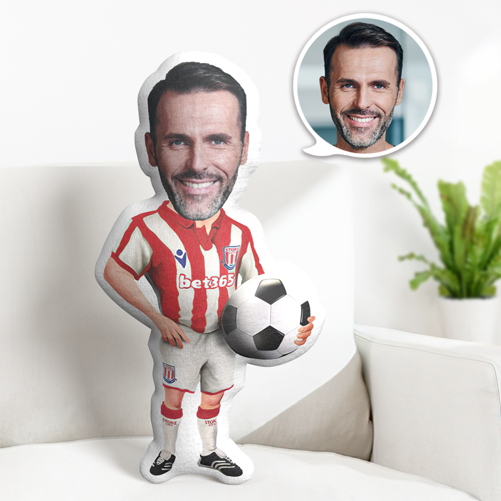 Custom Face Pillow Personalized Face Doll Soccer Player Doll MiniMe Pillow Gifts for Him - auphotoblanket