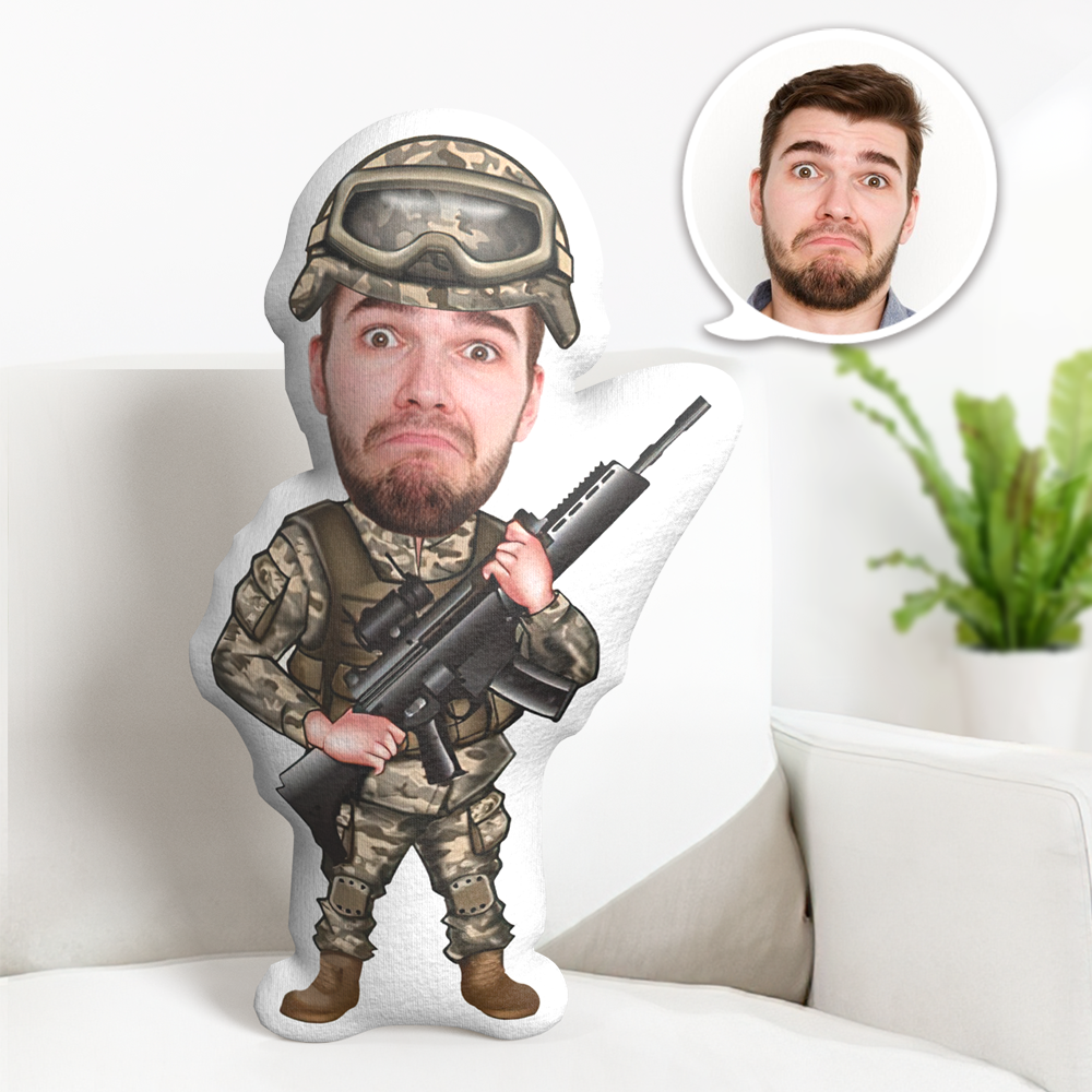 Custom Face Pillow Personalized Face Doll American Soldier Doll MiniMe Pillow Gifts for Him - auphotoblanket