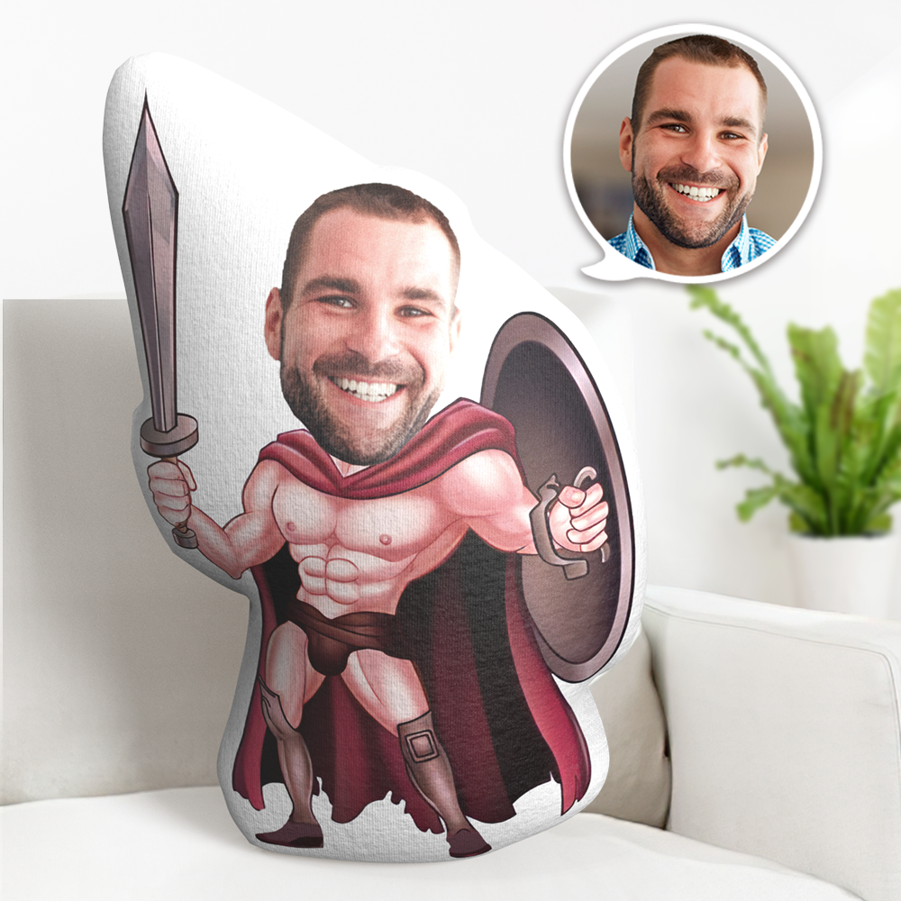 Custom Face Pillow Personalized Face Doll Spartan Warrior Doll MiniMe Pillow Gifts for Him - auphotoblanket