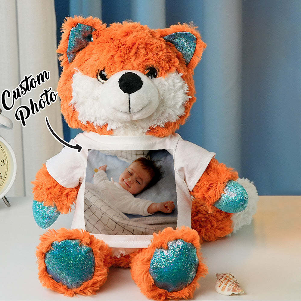Personalized Animal Plush Stuffed Toy Birth Announcement Custom Photo Text Gift for Baby Shower - auphotoblanket