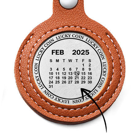 Personalized Calendar Lucky Charm Gold Coin Keychain with Custom Photo & Date | Engraved Titanium Steel Coin in PU Leather Case | Anniversary, Birthday, Christmas Gift for Couples