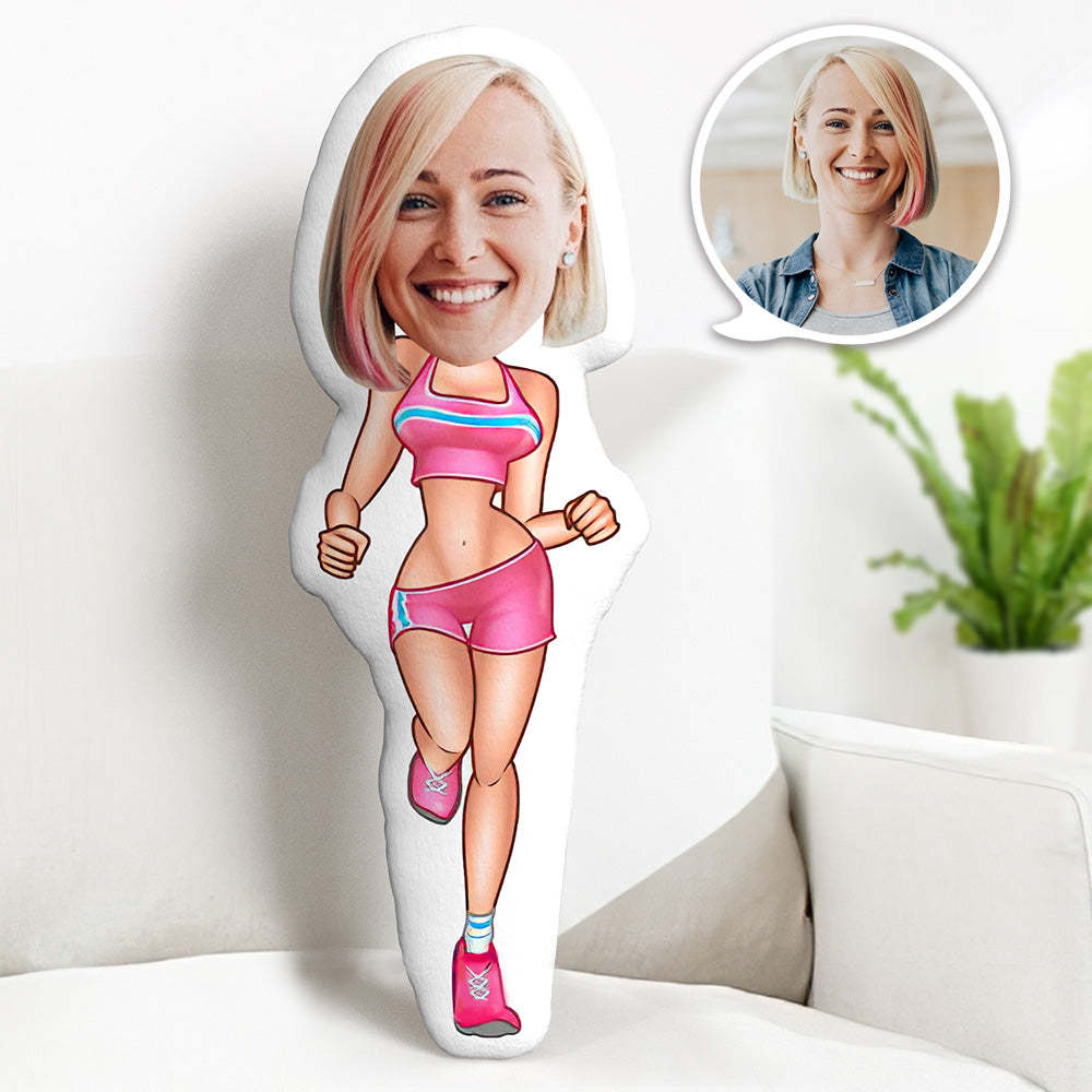 Custom Face Pillow Personalized Face Doll Woman Jogging Doll MiniMe Pillow Gifts for Her - auphotoblanket