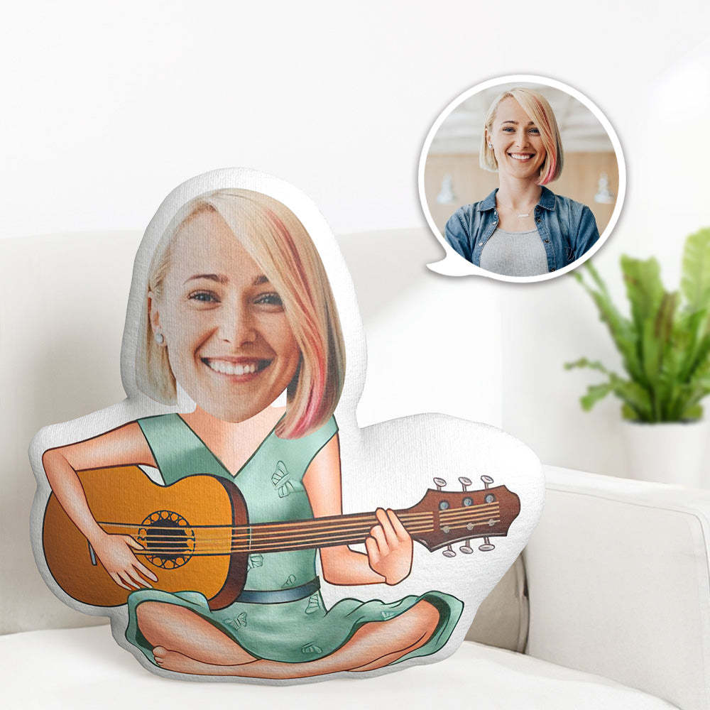Personalized Birthday Gifts My Face Pillow Custom Photo Pillow A Girl Playing Guitar MiniMe Pillow - auphotoblanket
