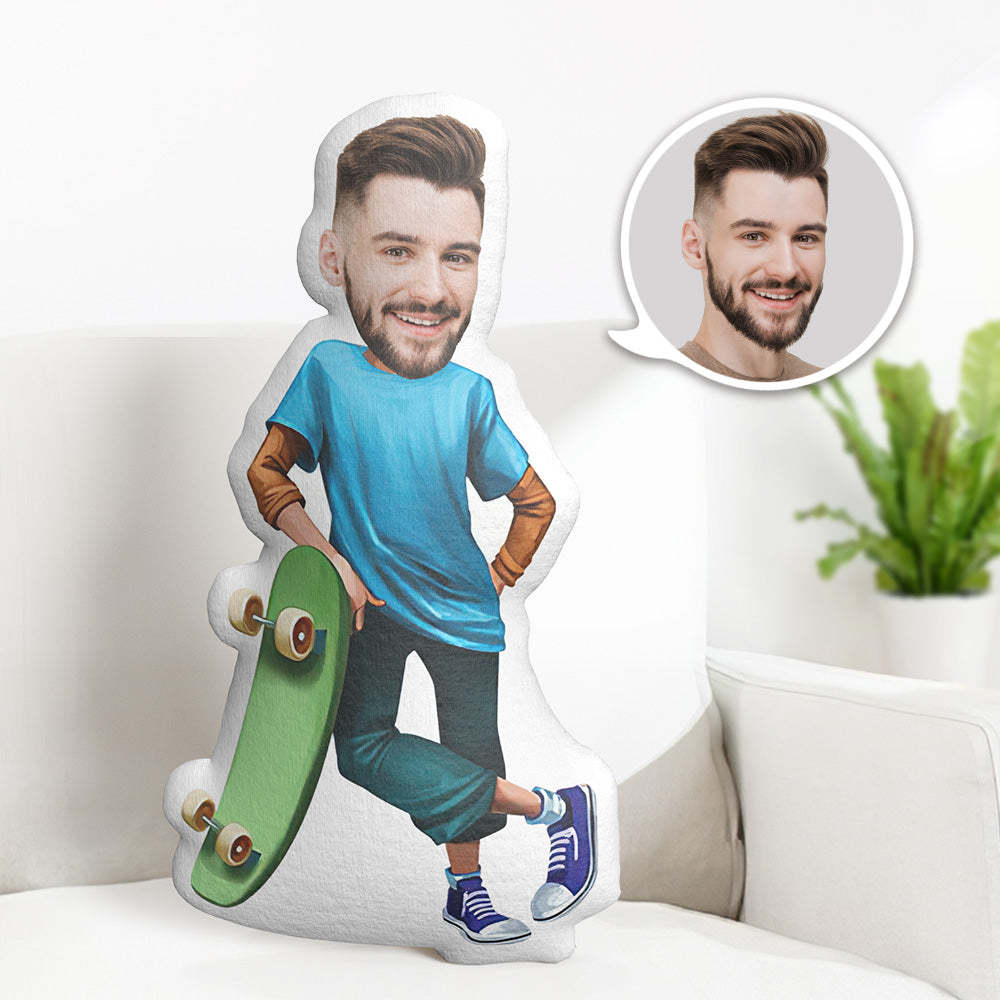 Personalized Birthday Gifts My Face Pillow Custom Photo Pillow Skate Boy MiniMe Pillow - auphotoblanket