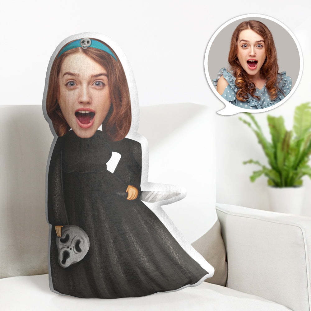 Custom Face Minime Throw Pillow Personalized Halloween Minime Throw Pillow Dark Witch - auphotoblanket