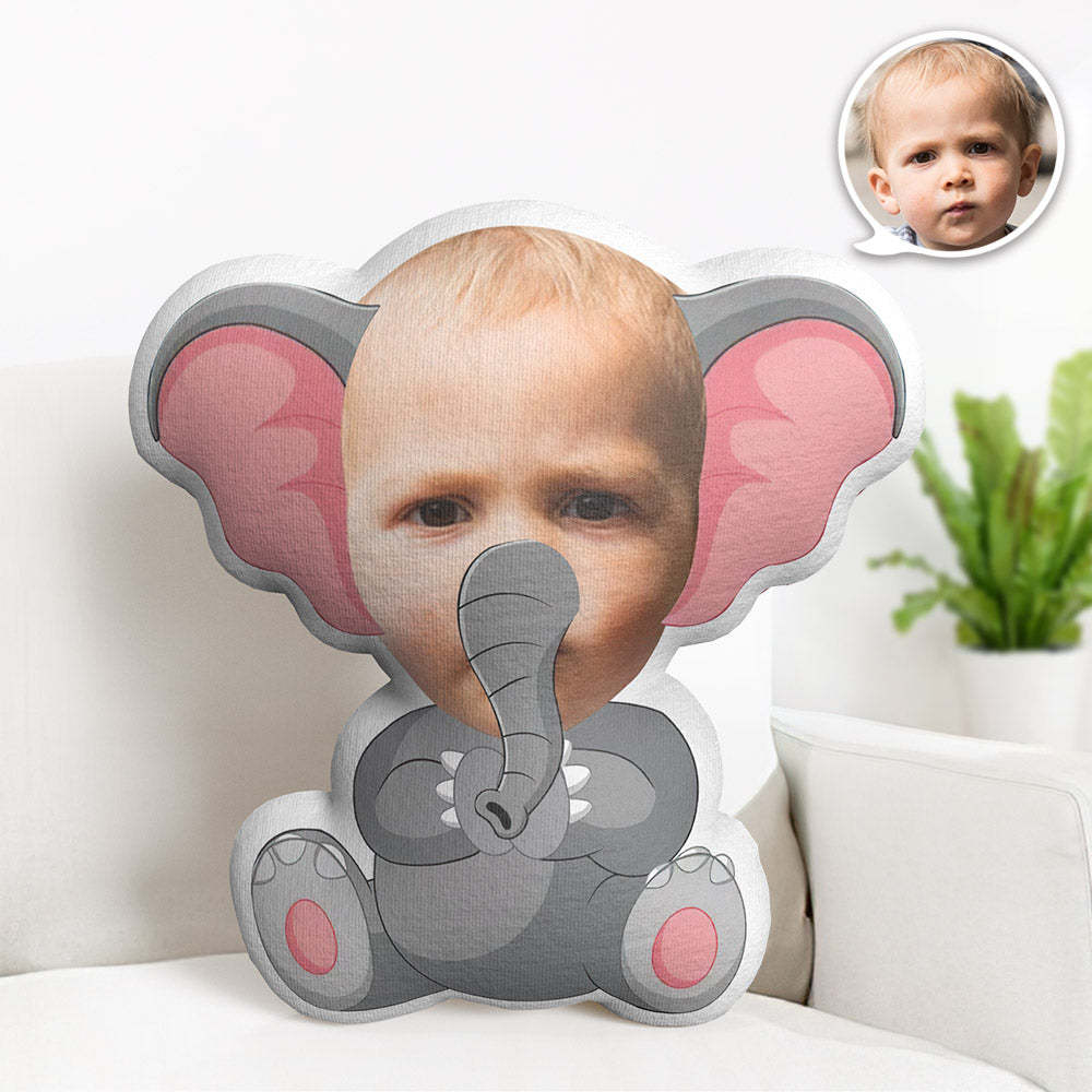 Custom Face Pillow Personalized Photo Pillow Elephant MiniMe Pillow Gifts for Kids - auphotoblanket