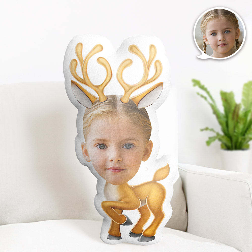 Custom Face Pillow Personalized Photo Pillow Reindeer MiniMe Pillow Gifts for Kids - auphotoblanket